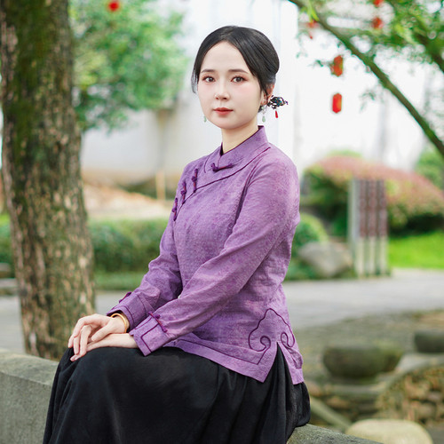 筠雅秋季新款新中式国风立领系扣上衣民国复古唐装女款长袖25J303