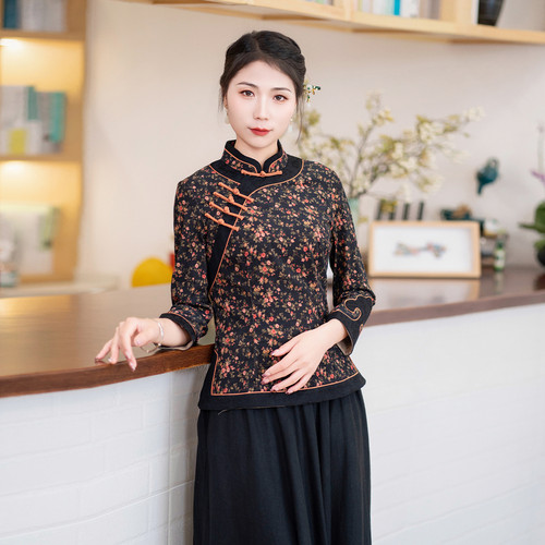 筠雅唐装女装中国风新中式上衣2026年新款收腰显瘦茶服外套24J085