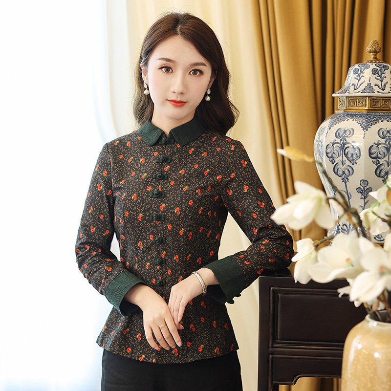 筠雅秋季唐装女装中国风旗袍上衣2021年新款茶服改良盘扣抖音爆款