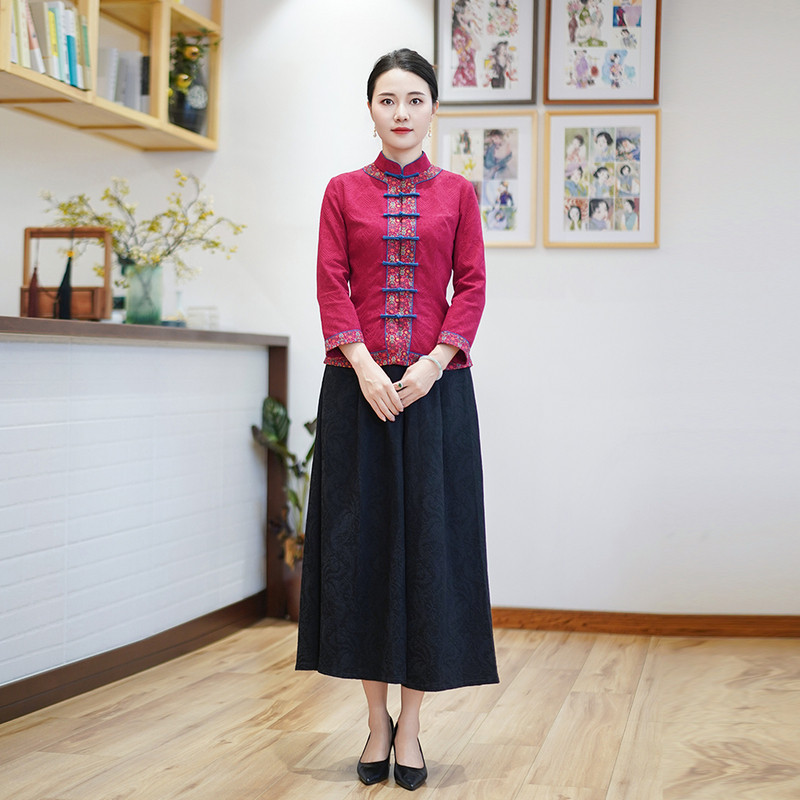 筠雅秋季新款修腰显瘦新中式套装女复古减龄气质两件套套装24J310