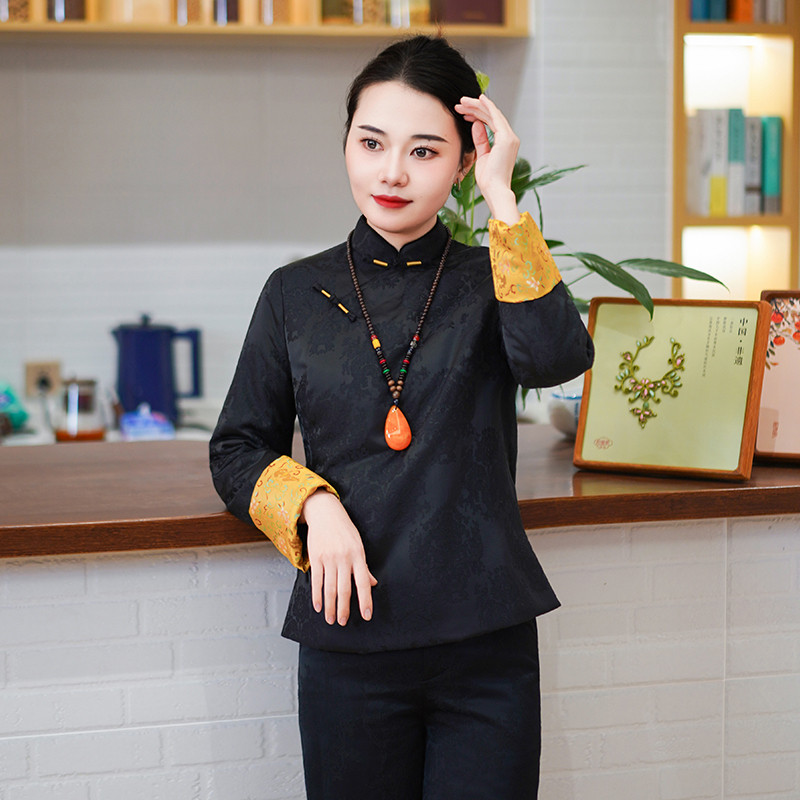 筠雅冬季新款复古改良中式唐装女装中国风加厚斜襟长袖上衣26J018