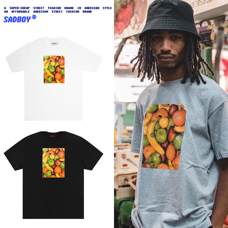 SadBoy2020新款水果印花美式复古潮牌ins外贸出口纯棉短袖男女T恤