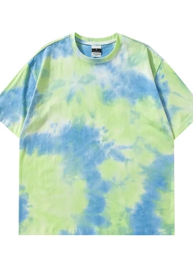 2025扎染T恤ins超火欧美潮牌渐变色短袖新款女夏季韩版宽松上衣