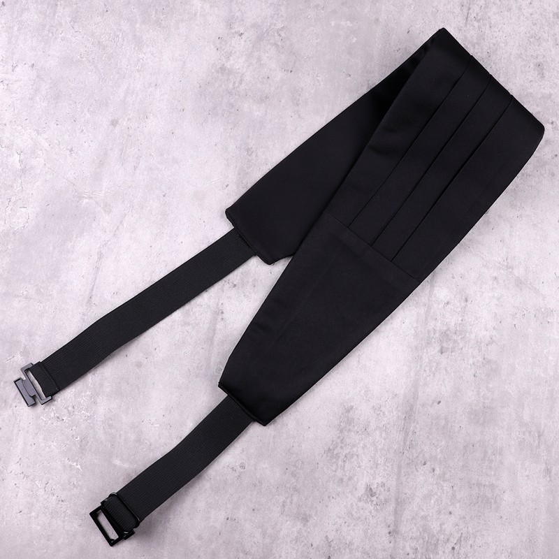 男士正装晚礼服青年真丝腰带新郎结婚时尚黑色桑蚕丝腰封燕尾服