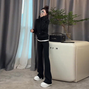 高级感运动套装女春秋冬欧货休闲黑色复古加绒卫衣两件小香风减龄