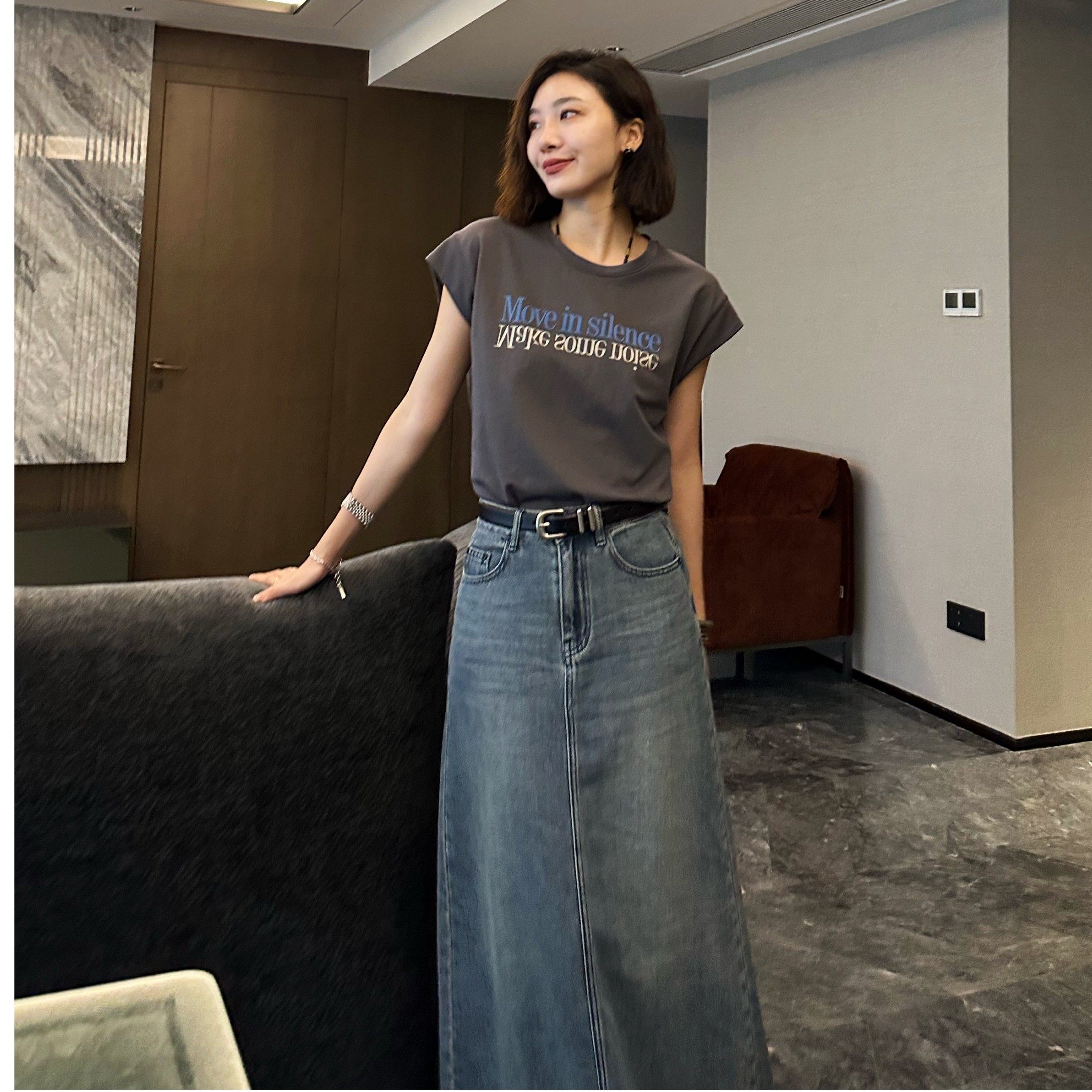 BUWANJUST【牛仔半裙】夏设计感开叉土耳其进口面料牛仔半裙T009,女装/女士精品,半身裙,淘宝优惠券,粉丝福利购,淘宝优惠卷