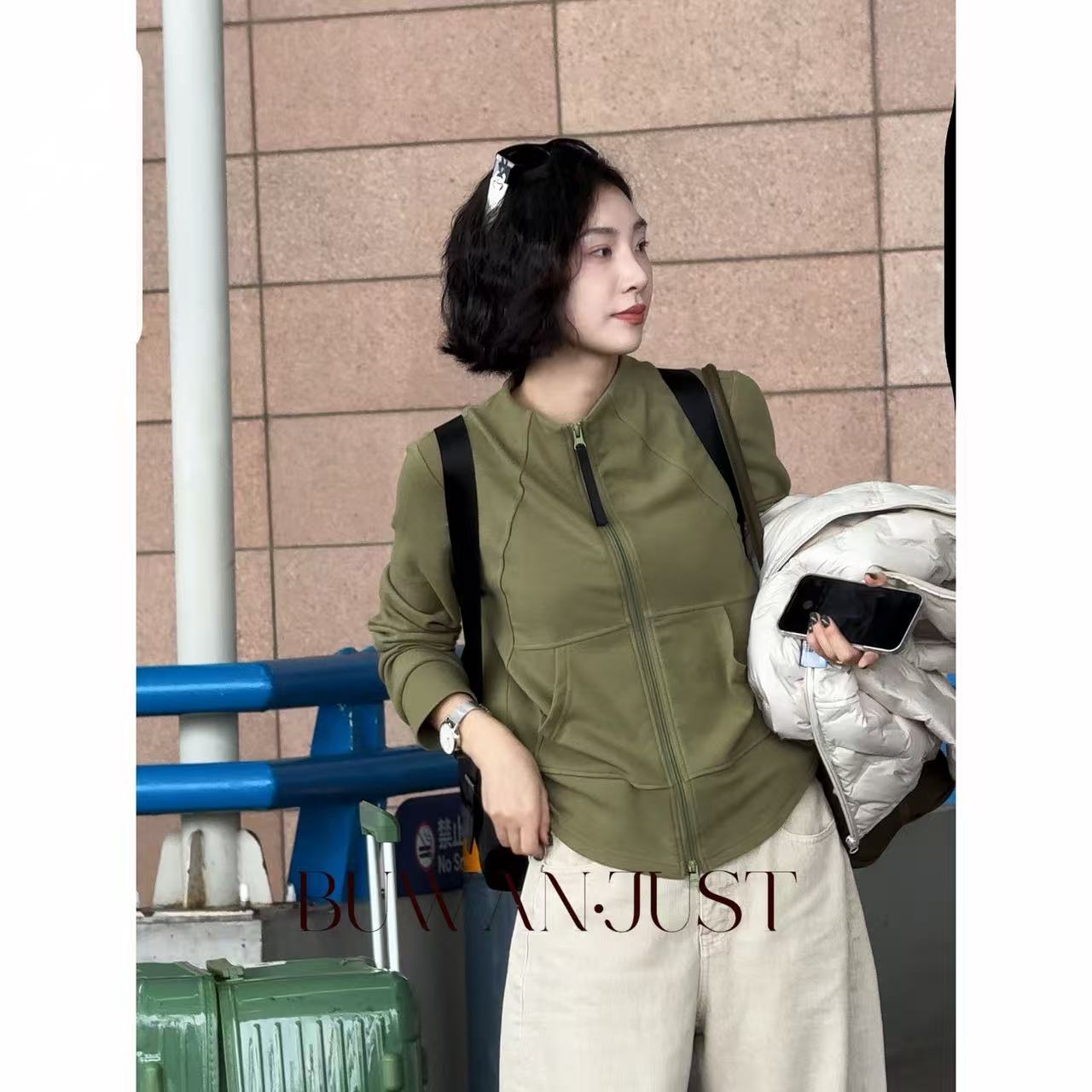 BUWANJUST【小绿】高品定制软糯亲肤暖暖羊毛拉链立领卫衣B2139