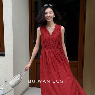 BUWANJUST【美神降临】高定风琴褶设计大摆轻盈无袖连衣裙子B1887