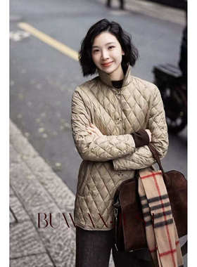 BUWANJUST高定90白鸭绒菱形格小翻领撞色羽绒外套B2116