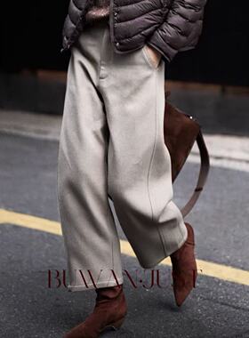 BUWANJUST高品定制秋冬加厚羊毛舒适抗起球配腰带茧型裤B2209