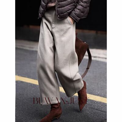 BUWANJUST高品定制秋冬加厚羊毛舒适抗起球配腰带茧型裤B2209