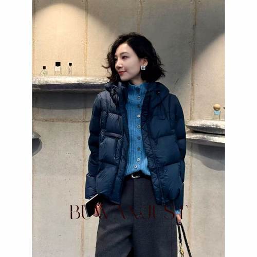 BUWANJUST【普鲁士蓝】高定蓬松轻盈保暖90绒连帽羽绒服 B2521
