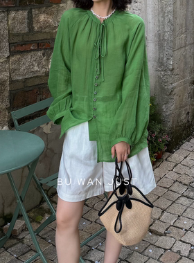 BUWANJUST高定圆领单排扣法式度假慵懒显瘦衬衫上衣B2801