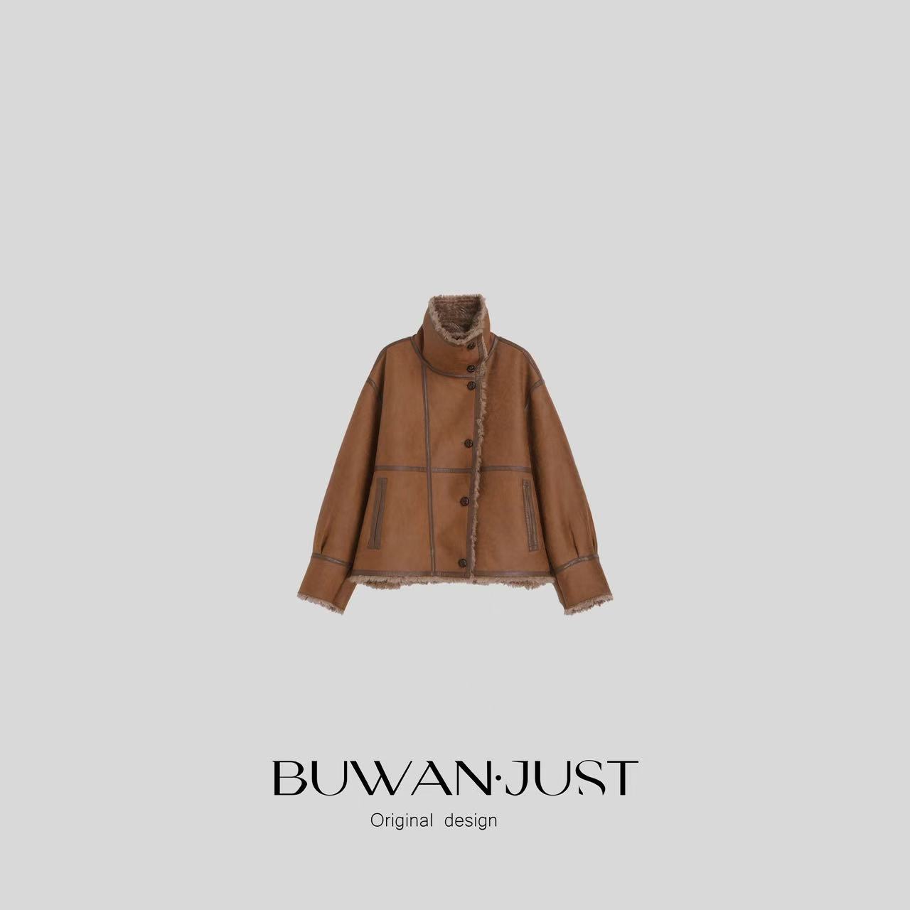 BUWANJUST高品定制帅气机车风保暖高包容度皮毛一体大外套 B2288