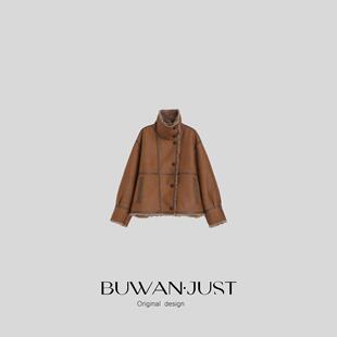 BUWANJUST高品定制帅气机车风保暖高包容度皮毛一体大外套 B2288