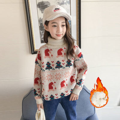 高领秋冬韩版加绒红色新年针织衫