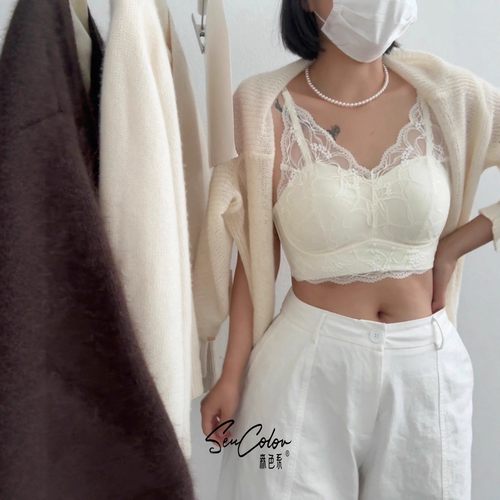 蕾丝V领性感美背镂空四根带抹胸