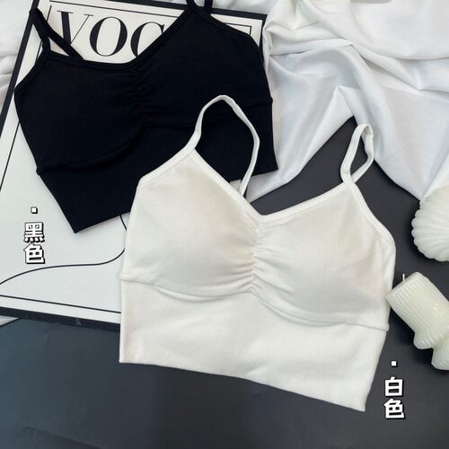 无钢圈固定杯褶皱美背吊带裹胸