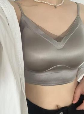 黛美芮11827早春无痕V领缎面胸垫固定 一体美背内衣女抹胸文胸罩