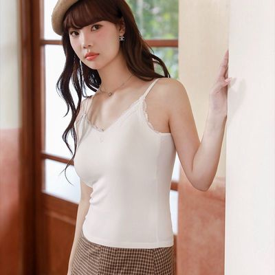 蕾丝v领小吊带美背一体背心内衣