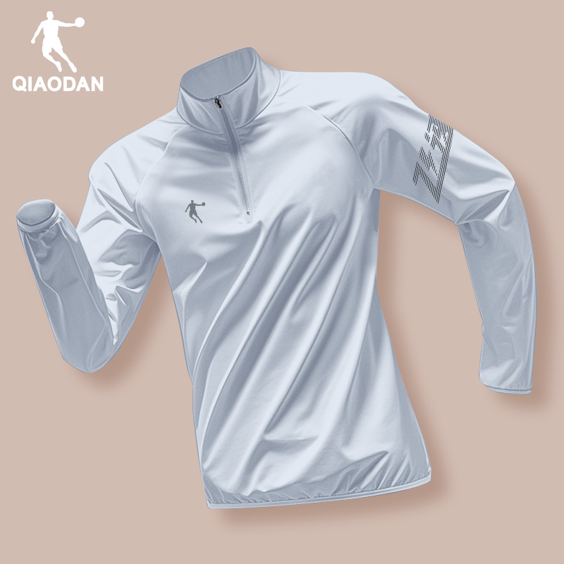 乔丹长袖T恤男速干衣训练服健身衣加绒半拉链跑步上衣抓绒衣男款