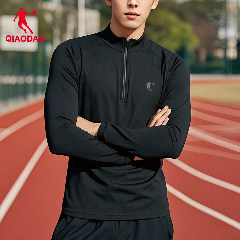 乔丹加绒速干长袖男训练服跑步健身运动上衣晨跑立领休闲打底衫