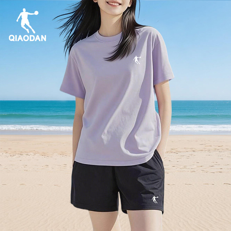 乔丹运动套装女2025夏季新款羽毛球服冰丝透气T恤短袖短裤两件套