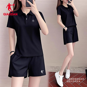 乔丹运动套装女POLO衫夏季套装宽松短袖短裤学生品牌休闲两件套女