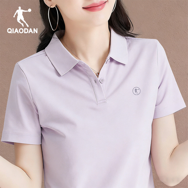 乔丹短袖T恤女翻领polo领宽松休闲套头吸湿排汗运动T恤跑步女装