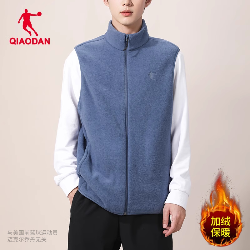 乔丹马甲男款冬季摇粒绒抓绒背心加绒大码保暖双面绒夹克立领外穿