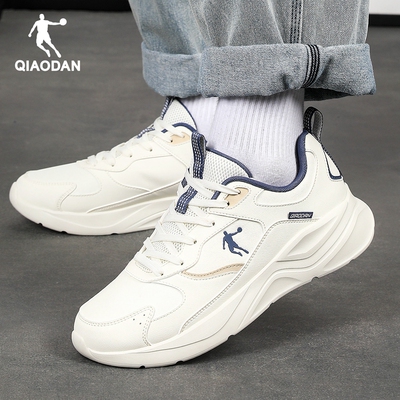 乔丹男鞋冬加绒皮面百搭跑步鞋轻便减震老爹鞋厚底学生休闲运动鞋