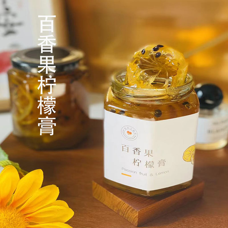百香果柠檬果酱美白果茶蜂蜜水