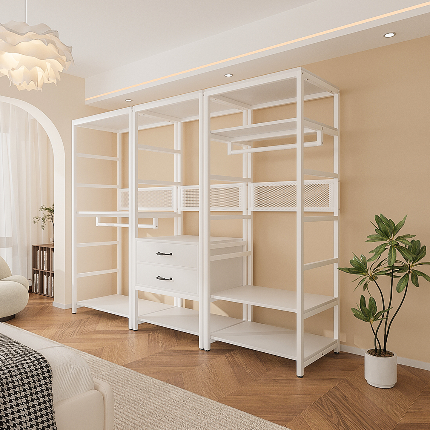 开放式落地挂衣架金属衣柜衣帽间