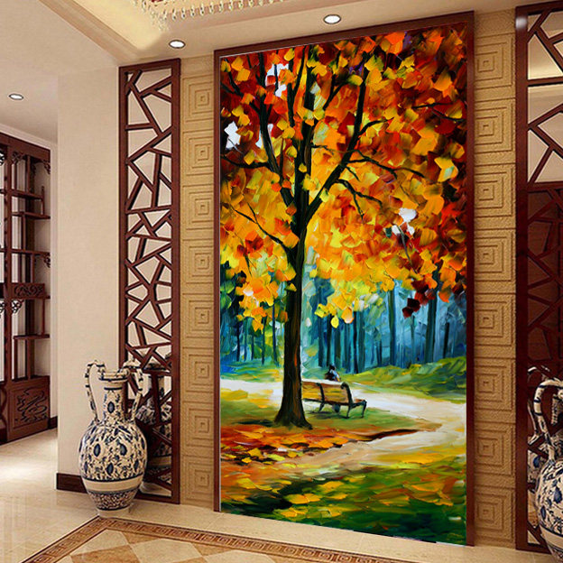 油画玄关彩色玻璃贴膜 时尚彩色卡通磨砂玻璃贴 衣柜移门定制贴纸