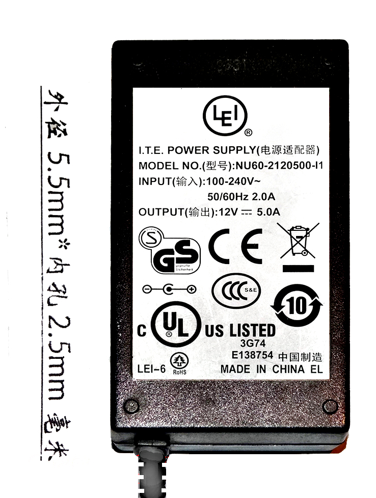 原装LEI立德12V5.0A电源适配器型号NU60-2120500-I1