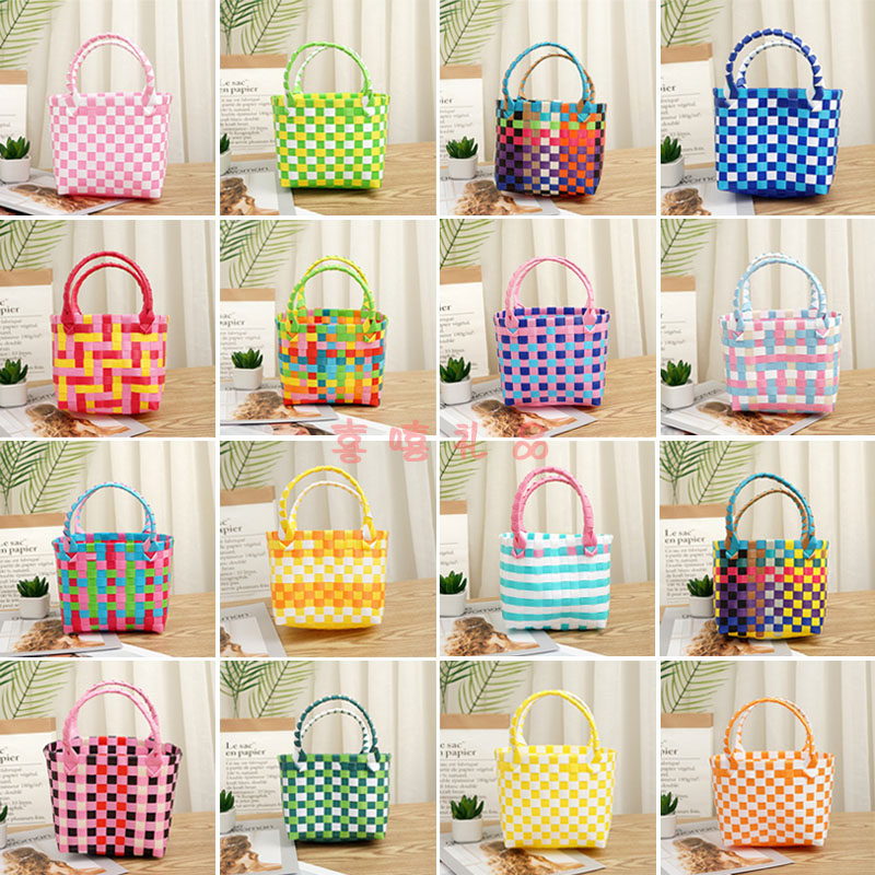 可爱女生手工编织手提包便当菜篮子彩色手拎礼物篮圣诞活动礼品袋