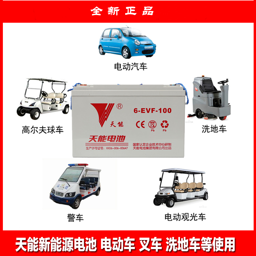天能6-EVF-100电动汽车四轮巡逻车12V100AH洗地机雷丁御捷电池