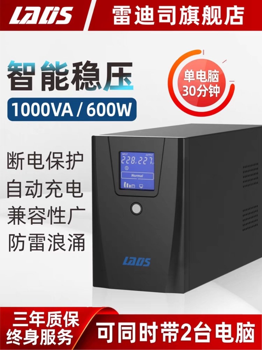 雷迪斯UPS不间断电源D1000M1000VA/600W电脑服务器单机备用30分钟