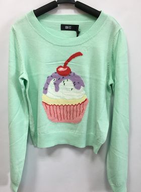 IRON FIST春秋新款冰淇淋短款针织毛衣草绿色休闲清新宽松外套