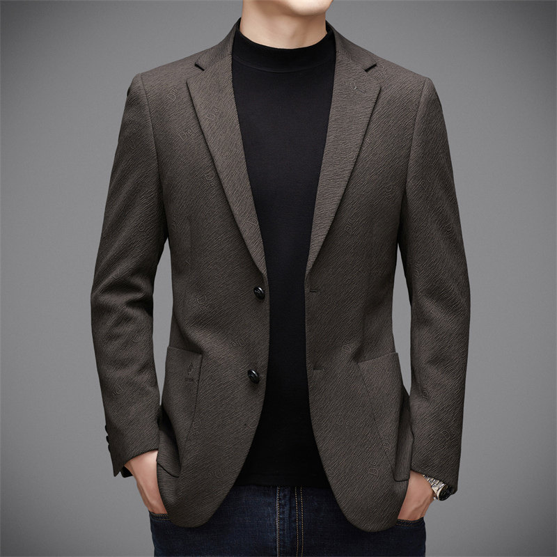 高档男士西装休闲商务免烫中年长袖春秋季西服单西上衣时尚洋气