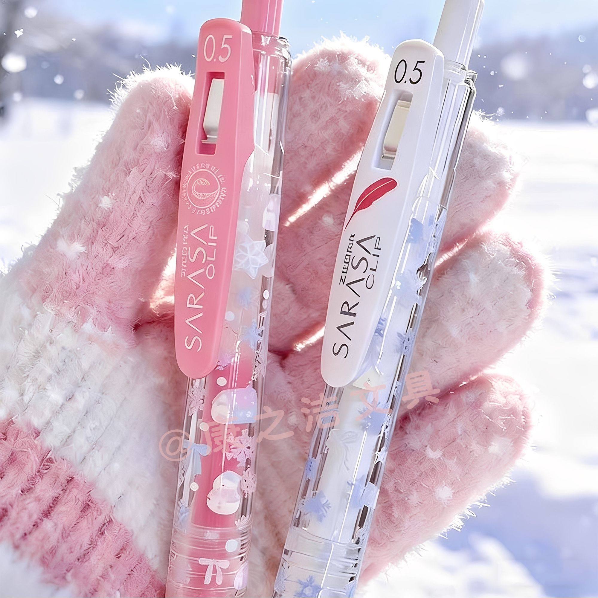 日本ZEBRA斑马JJ99冬日雪花羽毛按动中性笔小清晰雪天JJ15白杆