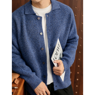 男慵懒混花色翻领毛衣外套 针织开衫 LUUD 软糯亲肤羊毛绒混纺厚款