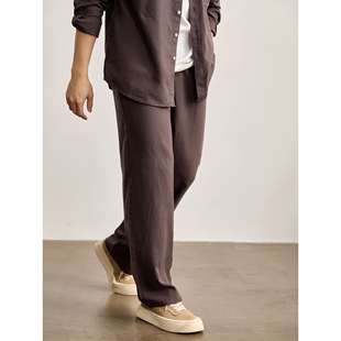 男夏双褶系绳松紧腰休闲裤 LUUD 100%莱赛尔天丝垂感透气直筒长裤