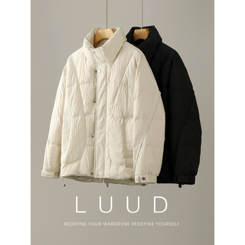 LUUD 冬季白鸭绒保暖御寒面包服外套男解构分层绗缝金属标羽绒服