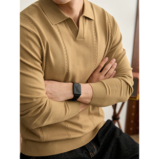 纵向绞花纹理修身 男士 软糯海鸥领毛衣 雅致温润感针织POLO衫 LUUD