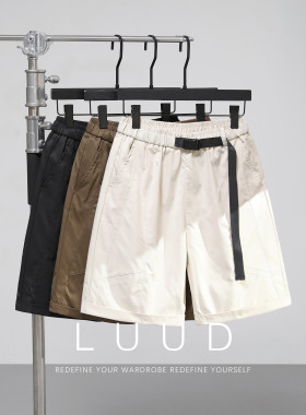 LUUD 夏季分割线立体剪裁工装短裤男户外露营腰带系扣松紧腰中裤