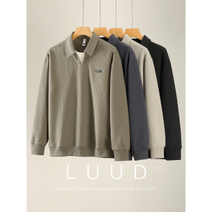 POLO衫 LUUD 极简长袖 时尚 假两件双层领口华夫格肌理套头卫衣男士