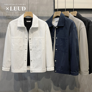 LUUD 襯衫 工裝 風(fēng)上衣男 純色簡(jiǎn)質(zhì)泡泡紗襯衣外套休閑百搭純棉長(zhǎng)袖