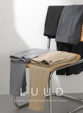 LUUD 通勤修身休闲裤男士潮奢立体免烫裤子简约英文刺绣小脚西裤
