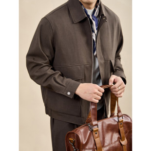 大口袋短宽重磅夹克男士 老钱风抗皱磨砂感翻领外套工装 法式 LUUD